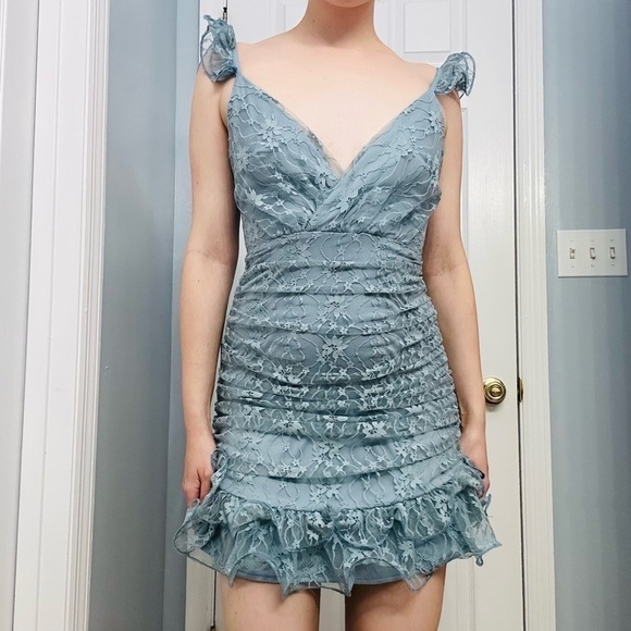 Angel Biba Dress Mini Lace Fairy Pastel Coquette Fitted Ruffle Size Small - Picture 9 of 9